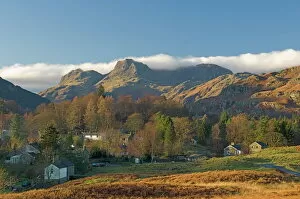 Lake District Canvas Print Collection: Elterwater village with Langdale Pikes, Lake District National Park, Cumbria