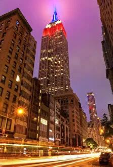 Related Images Poster Print Collection: Empire State building at night, Fifth Avenue, traffic light trails, Manhattan, New York