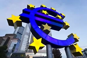Traditionally German Collection: European Central Bank and Euro Symbol, Willy Brandt Platz, Frankfurt-am-Main, Hessen, Germany