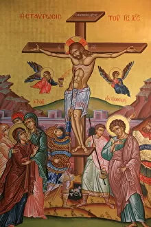 Related Images Canvas Print Collection: Greek Orthodox icon depicting Jesus crucifixion, Thessalonica, Macedonia, Greece