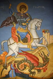 Artwork Collection: Greek Orthodox icon depicting St. George slaying a dragon in St