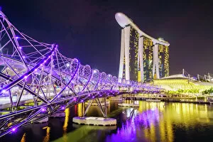Related Images Pillow Collection: Helix Bridge leading to the Marina Bay Sands, Marina Bay, Singapore, Southeast Asia, Asia