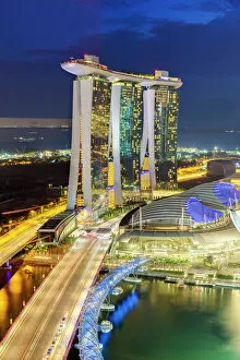 Sky Scraper Collection: The Helix Bridge and Marina Bay Sands Singapore at night, Marina Bay, Singapore, Southeast Asia