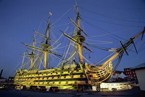 Related Images Mouse Mat Collection: HMS Victory at night, Portsmouth Dockyard, Portsmouth, Hampshire, England
