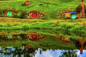 Related Images Framed Print Collection: Hobbit Houses, Hobbiton, North Island, New Zealand, Pacific