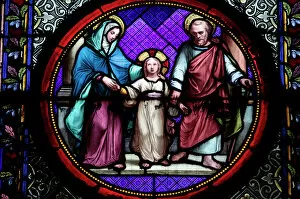Churches Tote Bag Collection: Holy Family stained glass in Sainte Clotilde church, Paris, France, Europe