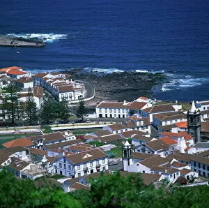Azores Collection: Houses and coastline in the town of Santa Cruz on the