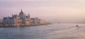 Bridges Collection: The Hungarian Parliament at sunset, Danube River, UNESCO World Heritage Site, Budapest