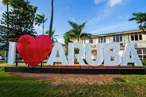 North Island Collection: I love aruba sign in downtown Oranjestad, capital of Aruba, ABC Islands, Netherlands Antilles