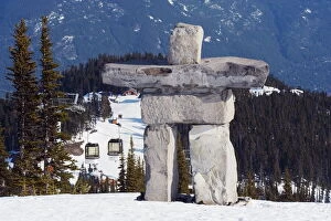 Sporting Venues Greetings Card Collection: An Inuit Inukshuk stone statue, Whistler mountain resort, venue of the 2010 Winter Olympic Games