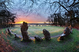 Historic landmarks Mouse Mat Collection: The Kings Men stone circle at sunrise, The Rollright Stones, Chipping Norton, Cotswolds