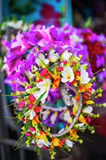 Bright Color Collection: Lei (necklace of flowers) for sale at Rarotonga Saturday Market (Punanga Nui Market)