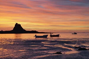 Related Images Pillow Collection: Lindisfarne at sunrise, Holy Island, Northumberland, England, United Kingdom, Europe