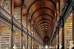 Historic landmarks Mouse Mat Collection: The Long Room in the library of Trinity College, Dublin, Republic of Ireland, Europe