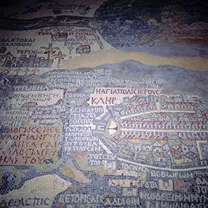 Ancient Israel and Judah Photo Mug Collection: Madaba Mosaic Map, 6th century AD, detail showing Jerusalem, Madaba, Jordan