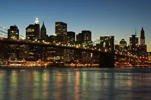 Brooklyn Bridge Canvas Print Collection: Manhattan skyline and Brooklyn Bridge at dusk