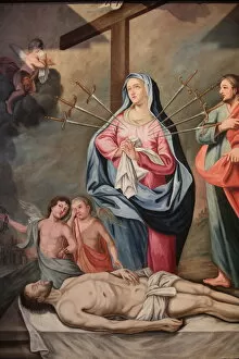 Jesus Christ Collection: Marys seven sorrows, Our Lady of Assumption church, Cordon, Haute-Savoie, France