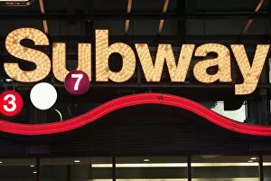 Related Images Photo Mug Collection: Neon Subway sign, Times Square, Manhattan, New York City, United States of America