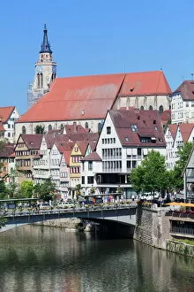 Rivers Framed Print Collection: Old town with Stiftskirche Church and the Neckar River, Tubingen, Baden Wurttemberg, Germany, Europe