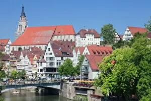 German Culture Collection: Old town with Stiftskirche Church and the Neckar River, Tubingen, Baden Wurttemberg, Germany, Europe