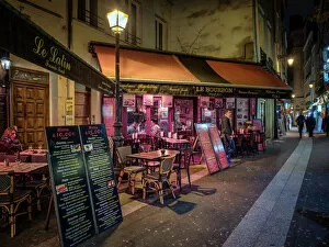 Cobblestones Collection: Parisian cafe and street scene, Paris, France, Europe
