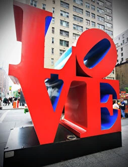 Sky Tower Pillow Collection: The pop art Love sculpture by Robert Indiana, Sixth Avenue, Manhattan, New York City