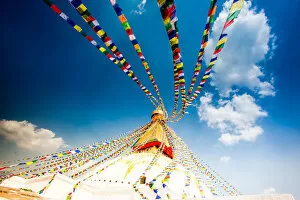 Religious Culture Collection: Prayer flags and Buddhist stupa at Bouddha (Boudhanath), UNESCO World Heritage Site