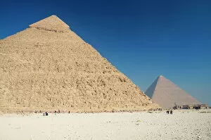 Giza Collection: The Pyramid of Khafre (Chephren) and the Great Pyramid of Khufu (Cheops) in the background
