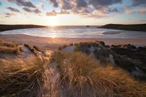 Sand Dunes Collection: Ribbed sand and sand dunes at sunset, Crantock Beach, Crantock, near Newquay, Cornwall