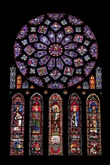 France Framed Print Collection: Rose window, Medieval stained glass windows in North Transept, Chartres Cathedral