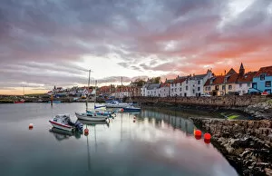 Harbors Collection: Sailing boats at sunset in the harbour at St. Monans, Fife, East Neuk, Scotland, United Kingdom