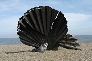 Suffolk Collection: The Scallop sculpture by Maggie Hambling on the beach at Aldeburgh, Suffolk