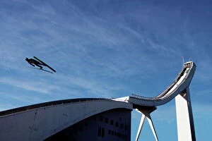 Leaping Collection: Ski jumper, blue sky and ski jump, Oslo, Norway, Scandinavia, Europe
