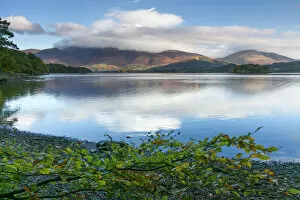 Derwent Water Mouse Mat Collection: Skiddaw and Blencathra fells from Borrowdale, Derwent Water, Lake District National Park