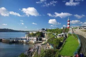 Related Images Canvas Print Collection: Smeatons Tower on The Hoe overlooks The Sound, Plymouth, Devon, England, United Kingdom