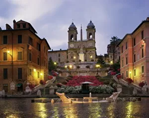 Squares Collection: The Spanish Steps illuminated in the evening, Rome, Lazio, Italy, Europe