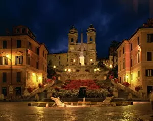 Rome Photographic Print Collection: The Spanish Steps illuminated at night in the city of Rome, Lazio, Italy, Europe