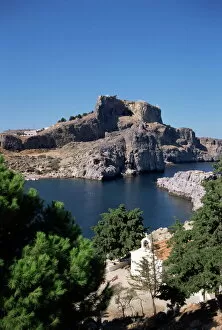 Rhode Collection: St. Pauls Bay looking towards Lindos acropolis