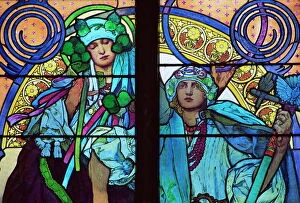 Religious Architecture Fine Art Print Collection: Stained glass by Mucha, St. Vitus Cathedral, Prague, Czech Republic, Europe