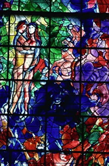 France Jigsaw Puzzle Collection: Stained glass window by Marc Chagall, Sarrabourg, Lorraine, France, Europe