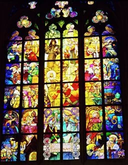 Related Images Premium Framed Print Collection: Stained glass windows, St. Vitus Cathedral, Prague, Czech Republic, Europe