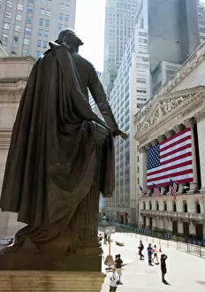 Related Images Photo Mug Collection: Statue of George Washington in front of Federal Hall, Wall Street