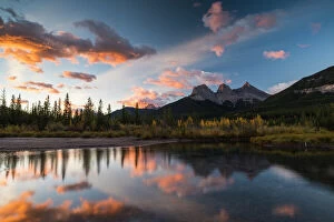 Public Land Collection: Sunrise in autumn at Three Sisters Peaks near Banff National Park, Canmore, Alberta