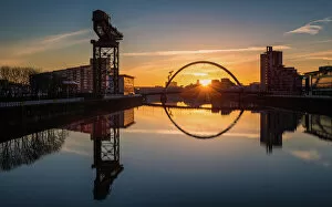 Scotland Poster Print Collection: Sunrise at the Clyde Arc (Squinty Bridge), Pacific Quay, Glasgow, Scotland, United Kingdom
