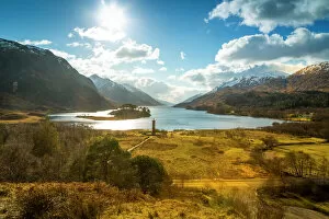 Glowing Collection: Sunshine and The Glenfinnan Monument beside Loch Shiel, Highlands, Scotland, United Kingdom