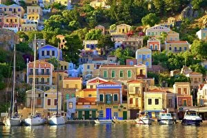 Docks Pillow Collection: Symi Harbour, Symi, Dodecanese, Greek Islands, Greece, Europe