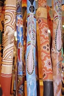 Related Images Canvas Print Collection: Traditional hand painted colourful didgeridoos, Australia