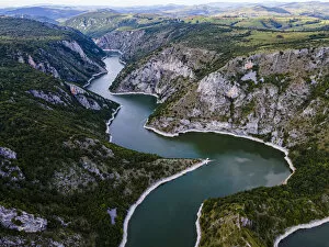 Serbia Cushion Collection: Uvac River meandering through the mountains, Uvac Special Nature Reserve, Serbia, Europe