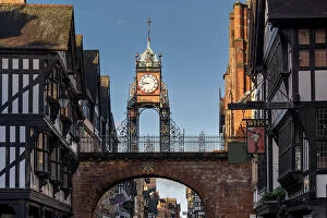 City Wall Collection: The Victorian Eastgate Clock on the city walls, Eastgate Street, Chester, Cheshire, England