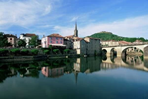 Roof Collection: View across the Aveyron River, St. Antonin-Noble-Val, Tarn-et-Garonne, Midi-Pyrenees